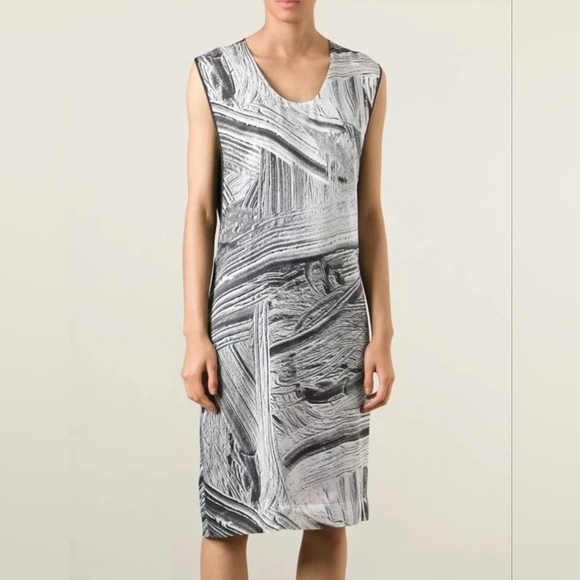 Helmut Lang Method Print Sleeveless Silk Knee Length Dress Size M - Picture 4 of 16